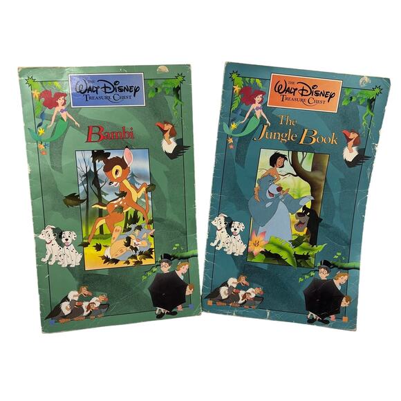 The Walt Disney Treasure Chest 1991 2 Oversized Books Jungle Book Bambi - Picture 1 of 14